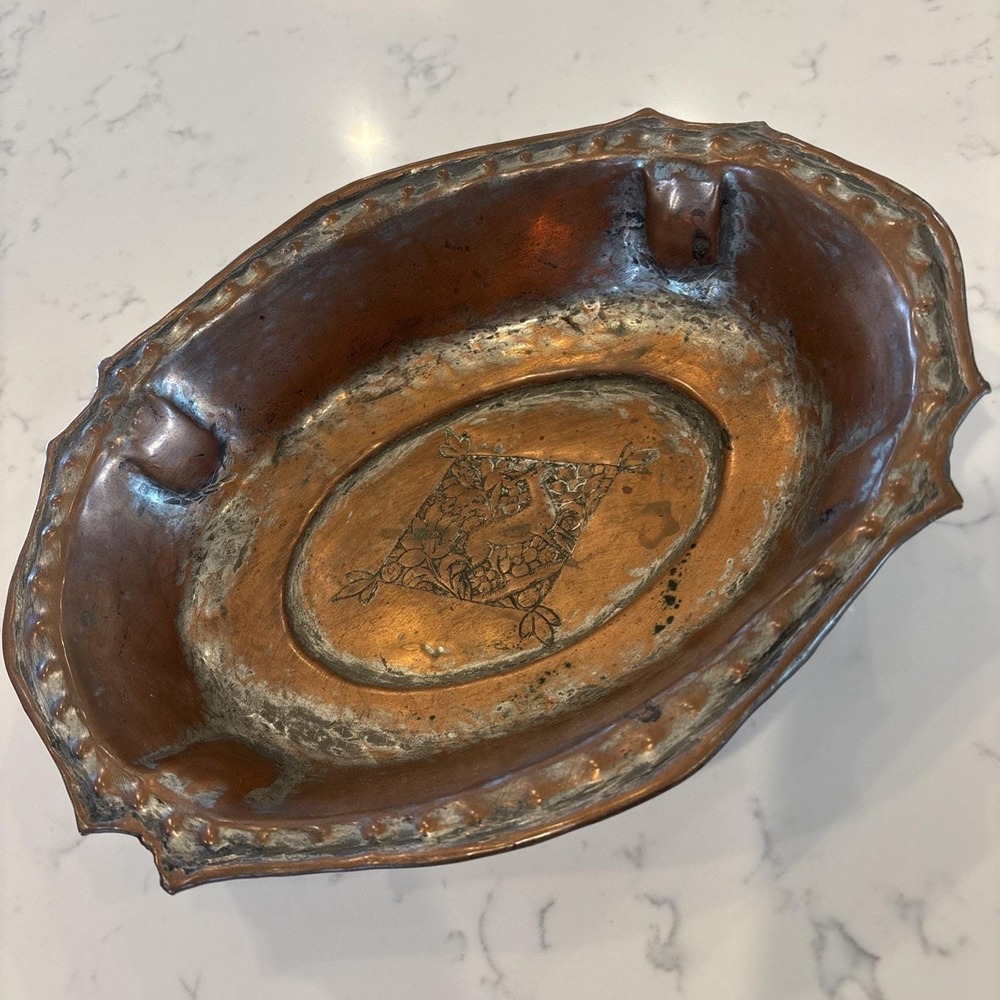 VTG‎ Copper Hammered Etched Middle East Persian Bowl 11" Engraved Deer Forest